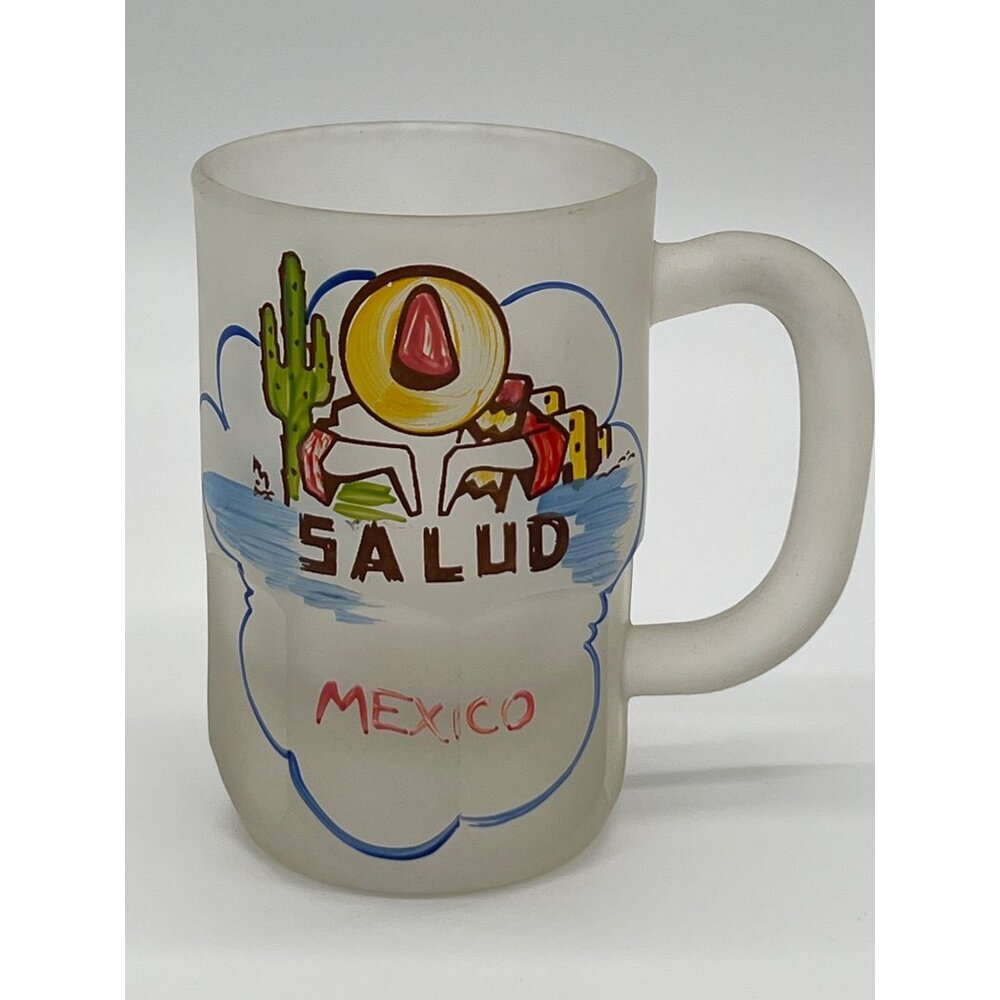 Set Of 6 Vintage Frosted Glass Mugs - International Greetings Design - Picture 2 of 10